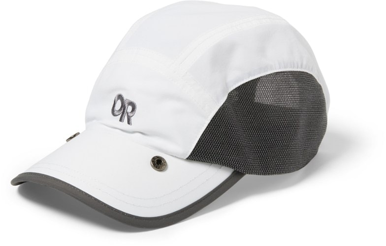 Side view of the sun hat with removable cape and wide brim for hiking