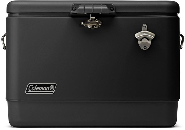 Everest Chill 54-Quart Steel-Belted Cooler, side view, showcasing the robust steel handles and built-in bottle opener, perfect for an outdoor cooler.