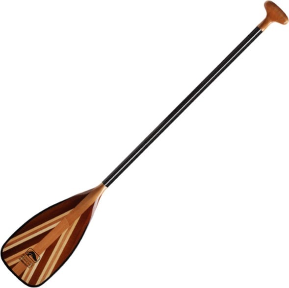 Sunburst ST canoe paddle with wooden blade and carbon shaft in flatwater setting