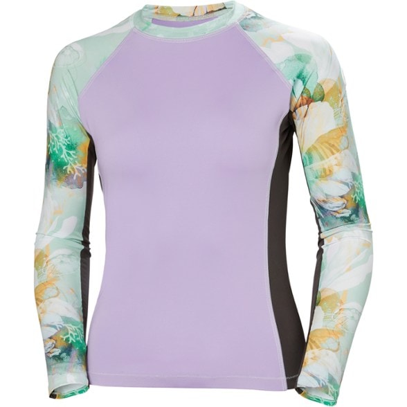 Helly Hansen women's rashguard in action during sailing, showing UPF 50+ protection