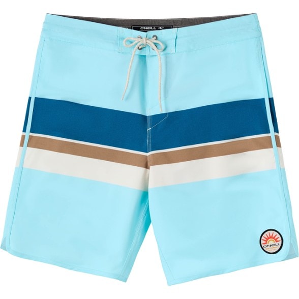 Cruzer Stripe Scallop boys' board shorts showcasing front view and pockets.