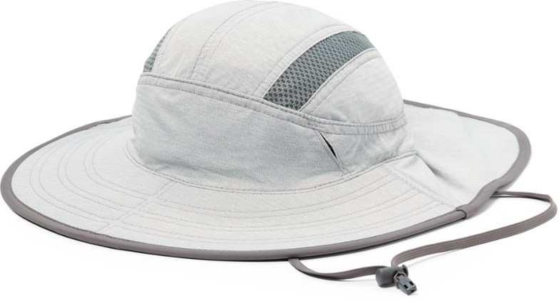 Front angle of the sun hat showing clamshell brim and ventilated crown ideal for hiking conditions