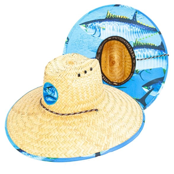 Close-up of Peter Grimm Tuna Lifeguard straw hat showing wide brim and straw weave