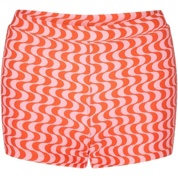 Front view of women's boyshort bikini swimsuit showing high-rise waist and 2-inch inseam