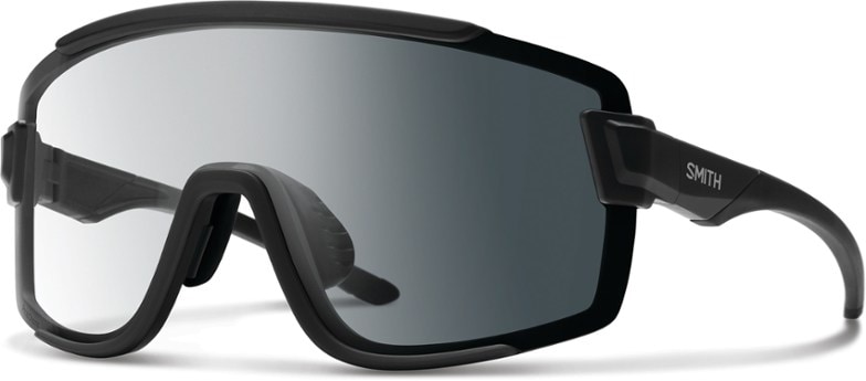 Side view of Smith Wildcat sunglasses showing wide cylindrical lens and sporty temple grip