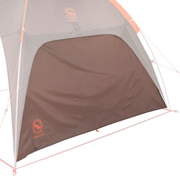 Sage Canyon privacy wall set up by a camping shelter showing wind protection feature.