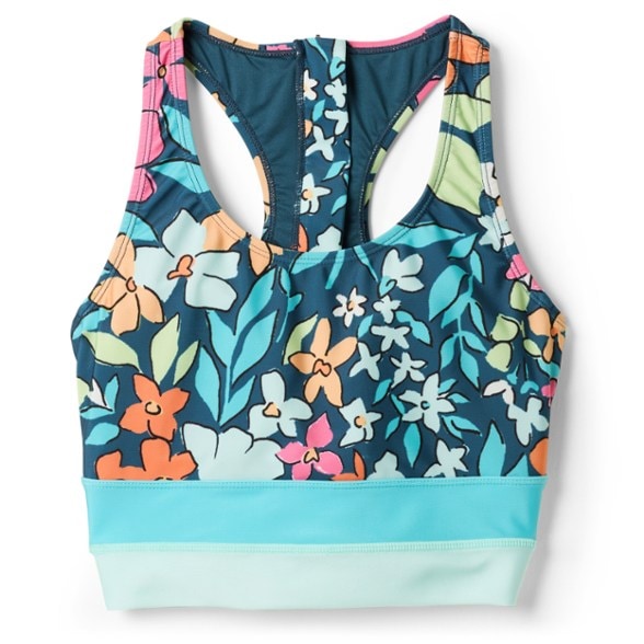 Close-up of Cut Back Crop swim top showing scoop neck and built-in bra detail