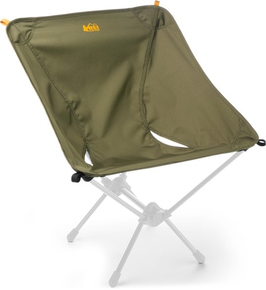Close-up view of the rugged 300-denier ripstop polyester fabric of the REI Flexlite Camp Chair replacement seat, showcasing its texture and durable water repellent finish.