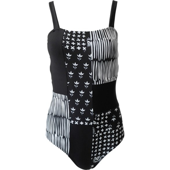 Front view of the Nani Patchwork SunGuard One-Piece Swimsuit showing thick straps and square neckline