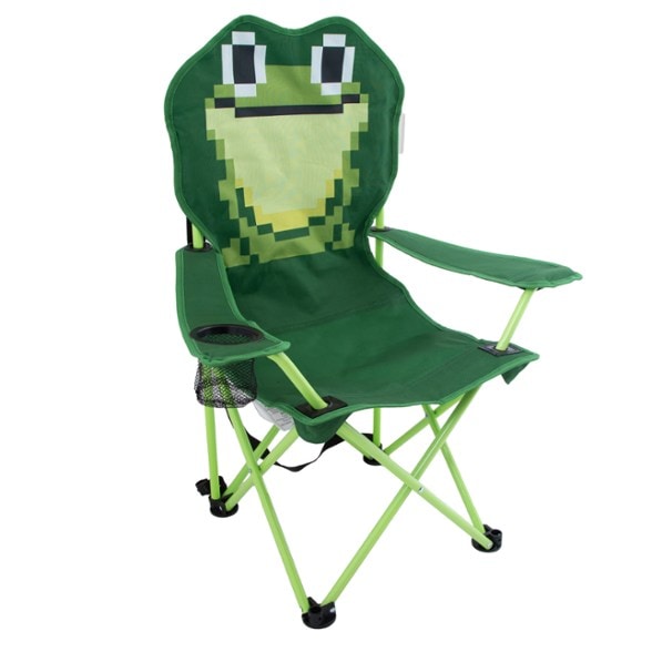 Adventure Ready kids camp chair with cup holder set up in a backyard.