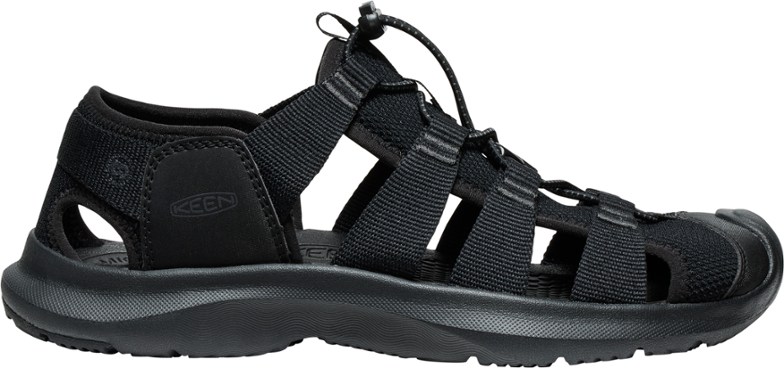 KEEN Seanik H2 men's water sandals with rugged sole on a rocky trail