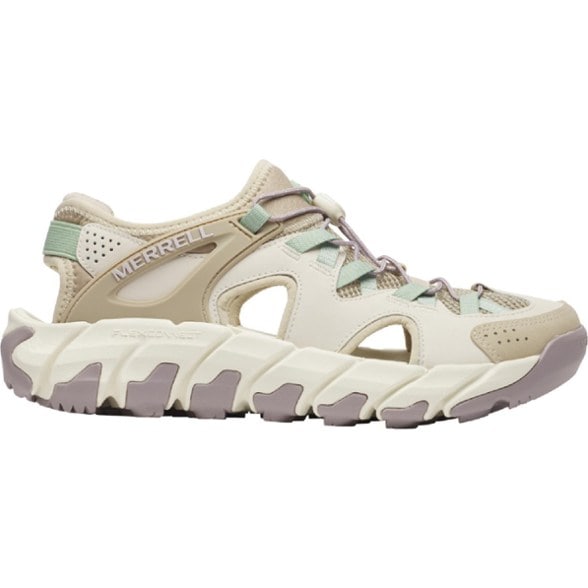 Eco-friendly women's multisport sandals in action on a rocky trail