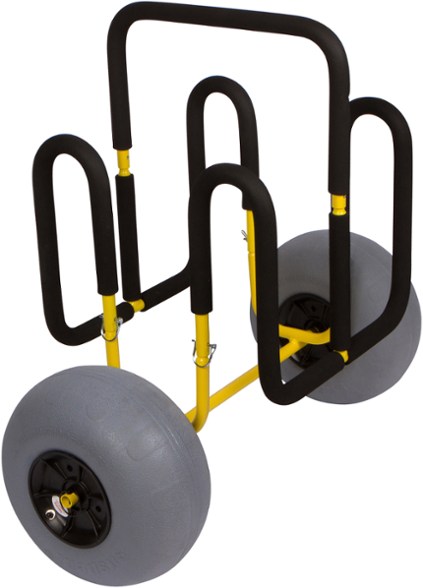 Front view of the Suspenz Dual-Board SUP Transport Cart showcasing inflatable wheels.