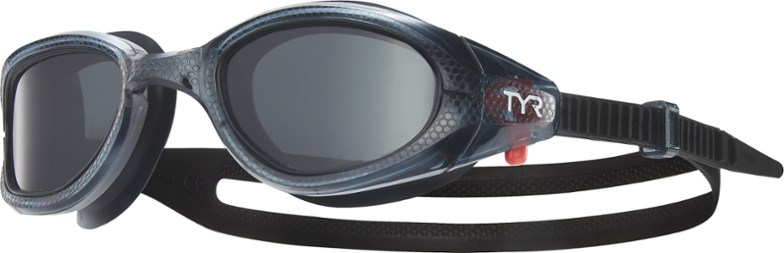 AquaView polarized triathlon goggles in blue, showcasing their sleek design and secure fit, ideal for open water swimming.