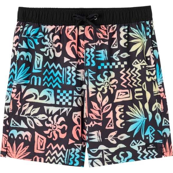 Young boy confidently standing at the beach, wearing blue WaveRider Pro board shorts, showcasing the quick-dry fabric and adjustable waist.