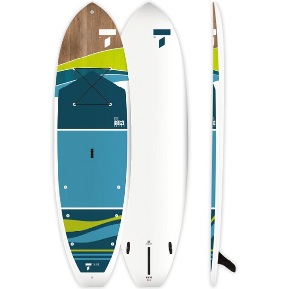 Top view of the TAHE paddle board showing the plush EVA deck pad ideal for yoga and lounging.