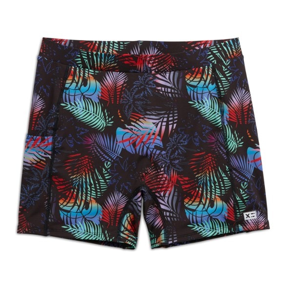 Close-up of chlorine resistant swim shorts showing fabric texture and side pocket