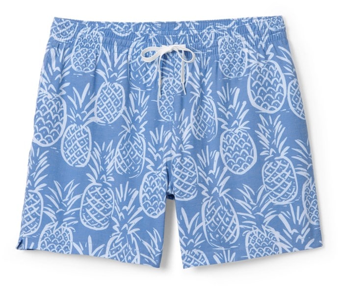 Men's stretch swim trunks with zippered pocket, showcasing 4-way stretch fabric