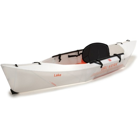 Oru Kayak Lake set up on the water, showcasing its lightweight and sleek design for portable adventures.