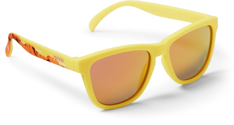 Goodr Grand Canyon sunglasses on a hiking path with bright sunlight.