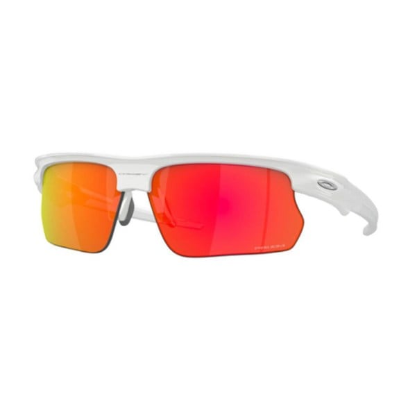 Oakley BiSphaera sunglasses with Prizm Ruby lenses, viewed from a slight angle, showcasing the sleek black frame and vibrant lens color, ideal for running.