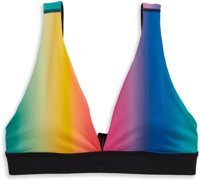 Front angle of reversible swimwear showing deep-V neckline and supportive cup design