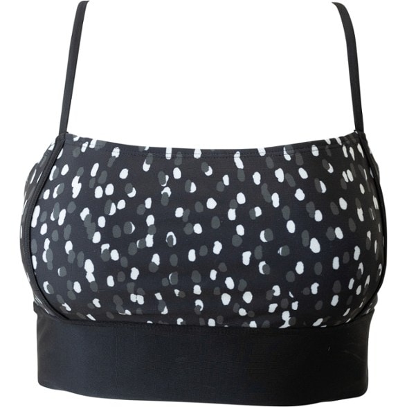 Surf crop swimsuit top on model at beach – side view showing adjustable straps