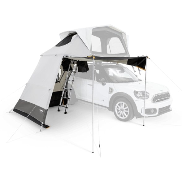 Side view showing CampShade S car awning attached to a Dometic TRT 140 AIR tent on a compact SUV