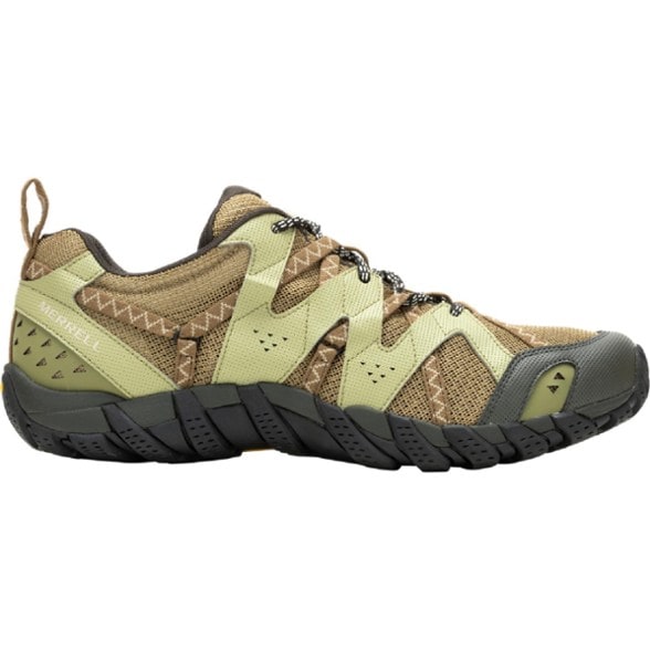 Close-up of Merrell Waterpro Maipo 2 shoes showing Vibram outsole and breathable mesh upper