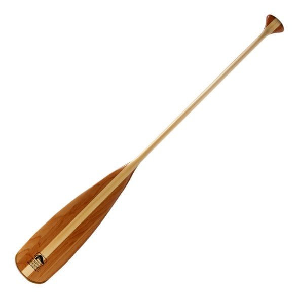 Angled view of the Beavertail paddle, showcasing its long narrow blade designed for efficient paddling.