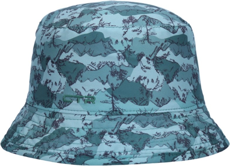 Child wearing a reversible kids' bucket hat with blue geometric print
