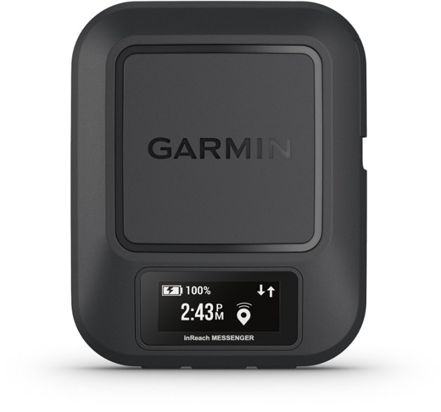 Garmin inReach Messenger shown attached to backpack strap for hiking use