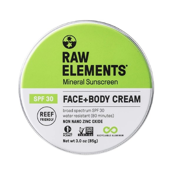 EcoPure SPF 30 natural sunscreen tin close-up, showing eco-friendly packaging