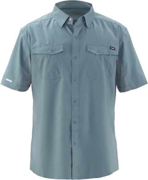 Men wearing the UPF 50 quick-dry paddling shirt during water activity, side view