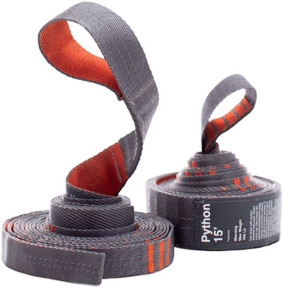 Kammok Python 15 hammock straps showing 33 connection points for versatile hanging.