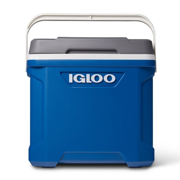 Insulated camping cooler with open lid showing storage capacity