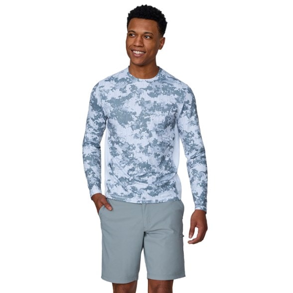 Front view of AeroShield long sleeve shirt showcasing printed detail and UV-protective fabric
