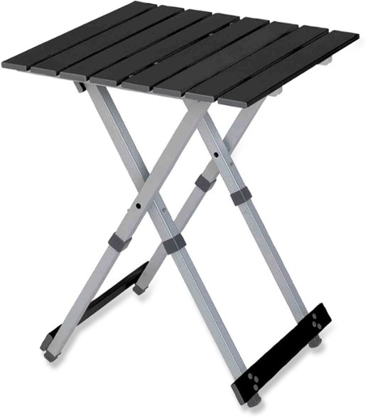 GCI Outdoor Compact Camp Table 20 set up on campsite with outdoor gear
