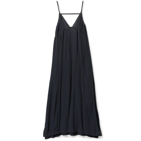 Side view of the breezy TENCEL V-neck maxi dress on a model at the beach.