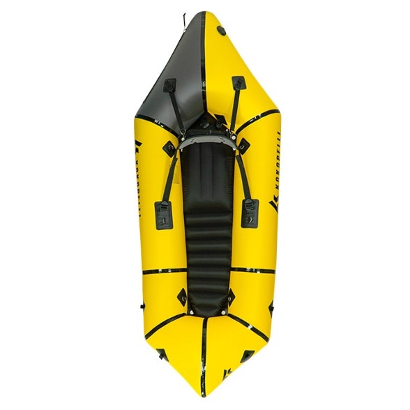 Kokopelli Nirvana Self-Bailing Packraft showcasing its TiZip storage on a river journey.