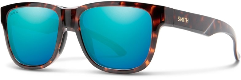 Front view of Smith SlimFrame ChromaPop sunglasses showing sleek black gold frame and polarized lenses
