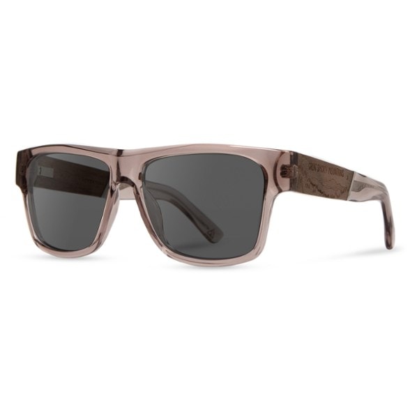Close-up of CAMP Eyewear Cliff polarized sunglasses with wooden accents, perfect for outdoor activities