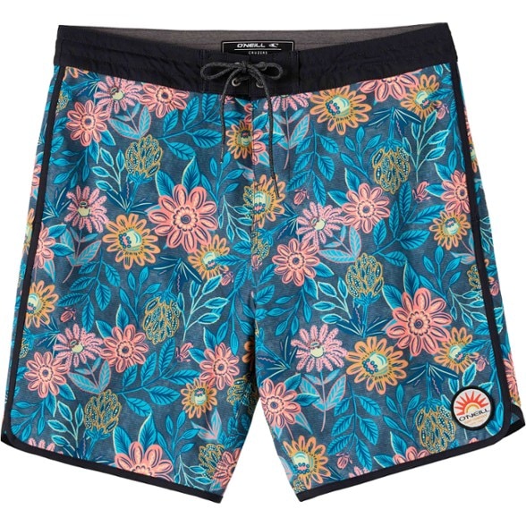 Front view of O'Neill Cruzer Scallop boys board shorts showing drawcord and hand pockets