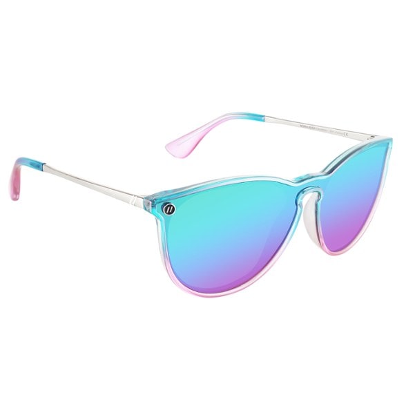 Close-up of North Park X2 polarized sunglasses showing iridescent frame and rainbow lens