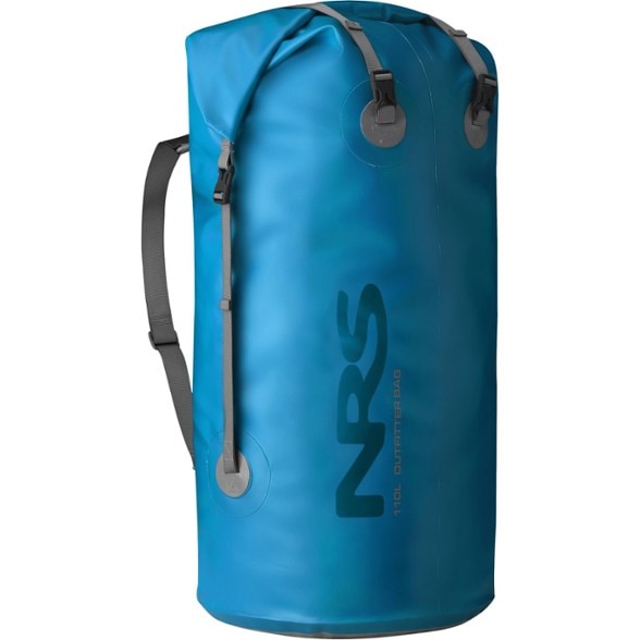 NRS Outfitter 110L dry bag rolled top showing StormStrip closure system