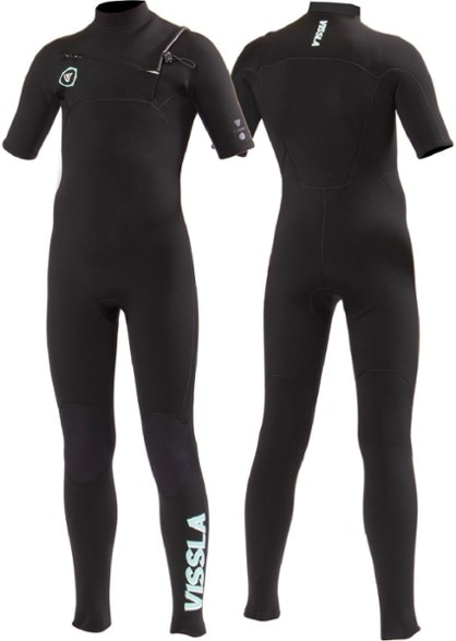 Boy wearing 7 Seas boys wetsuit surfing on a wave, showcasing flexibility and fit