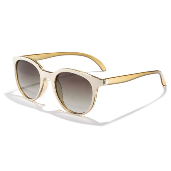 Front view of SolRae cat-eye polarized sunglasses with amber lenses and recycled plastic frame