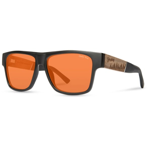 Stylish Smokey Bear polarized sunglasses showcasing wood accents from a front angle.
