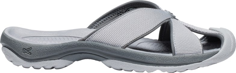 Close-up of a woman's foot in a KEEN Bali TG slide, showcasing the quick-dry webbing and arch support.