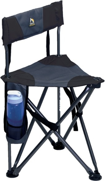 Close-up of the portable camping chair with cup holder and padded seat for outdoor use